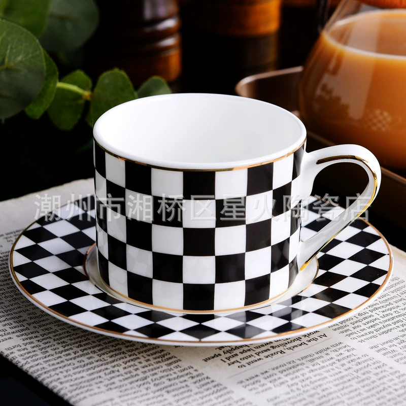 European -style ceramic coffee cup bone porcelain coffee cup disc black tea cup flower cup ceramic coffee cup European style gold edge
