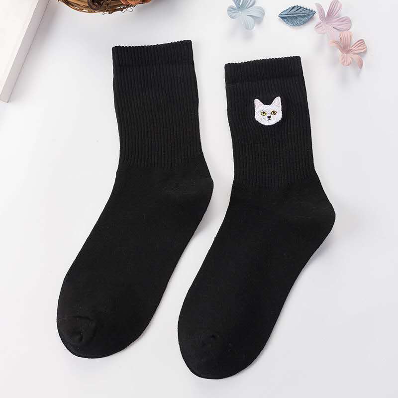Cat Embroidered Sock Meat Powder