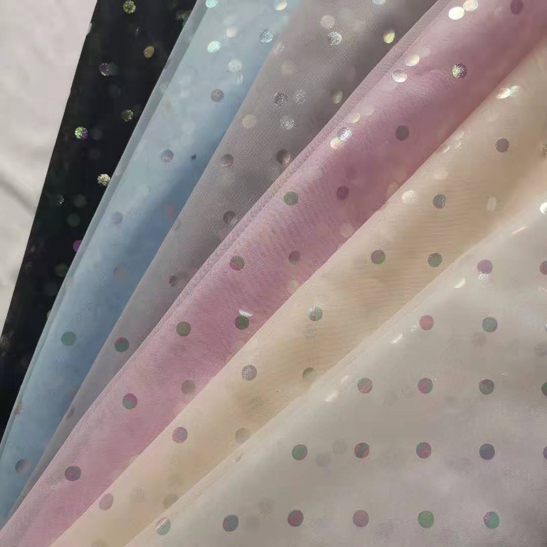热销款锦特密美国网底布0.8公分圆点炫彩烫 裙装等面料 颜色现货