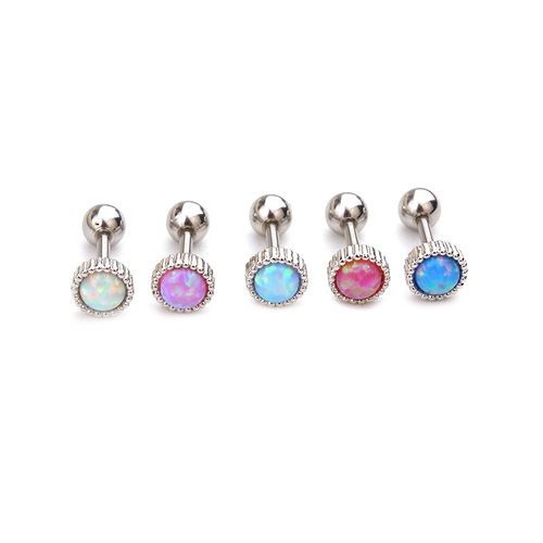 New opal earrings, stainless steel threaded ear bone nails, cartilage nails that don’t need to be removed when sleeping, ear piercing wholesale