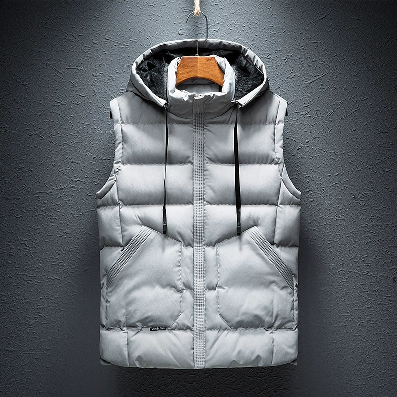 Demi-season vest with hood, keep warm cotton jacket for beloved with down, Korean style