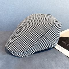 Korean Autumn/Winter British Check Beret Duckbill Hat for Men and Women Trendy Casual Versatile Retro Painter Forward Hat