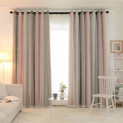 Nordic reticule ins bedroom curtain Hollow star Gradient stripes printing shading Curtains wholesale customized