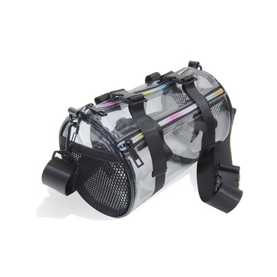 新款镭射透明水桶包女包潮牌透明PVC包包男女同款圆桶单肩斜挎包|ms