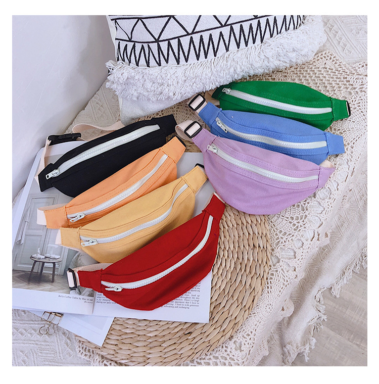 Kid'S Small Canvas Solid Color Basic Square Zipper Fanny Pack display picture 5
