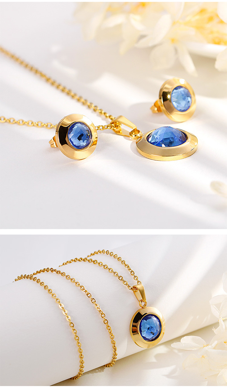 fashion new round personality crystal necklace earrings gold set