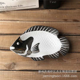 批发创意镀银陶瓷鱼盘特色鱼形深盘家居客厅餐厅包厢摆设摆盘餐具