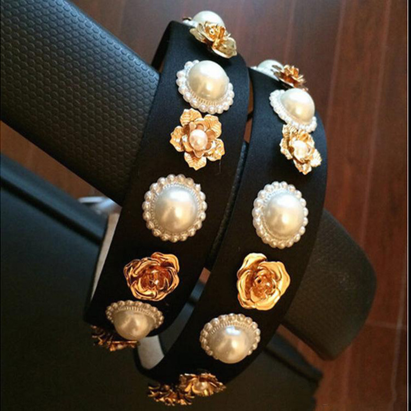 Baroque simple full of diamonds pearls sun flowers wide headband wholesalepicture1