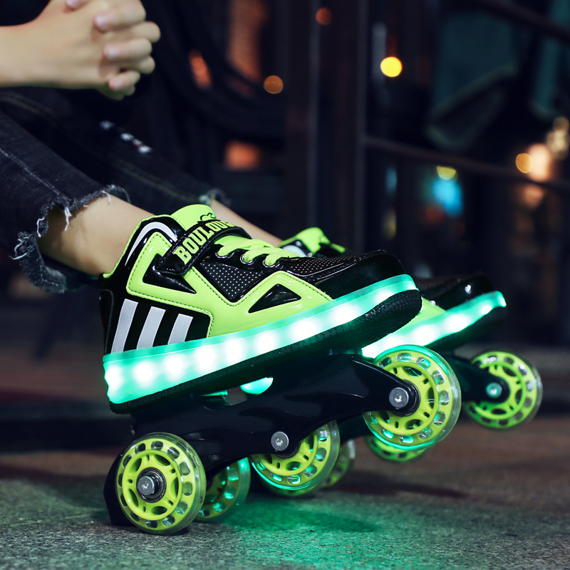 抖音网红暴走鞋四轮男女童运动鞋可拆装变形滑轮鞋带灯儿童溜冰鞋|ru