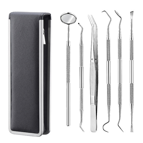 Stainless steel dental tool set dental calculus removal tools dental tools mouth mirror probe oral care 6-piece set
