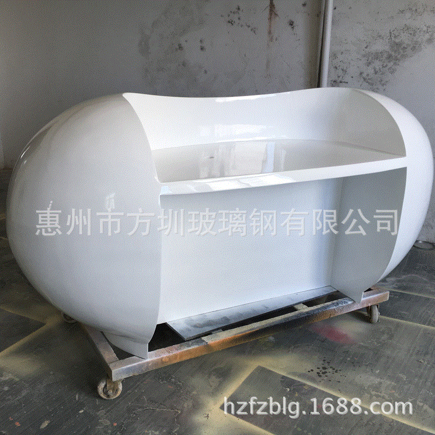 惠州工厂创意玻璃钢弧形接待台椭圆形展台白色前台服务台玻纤