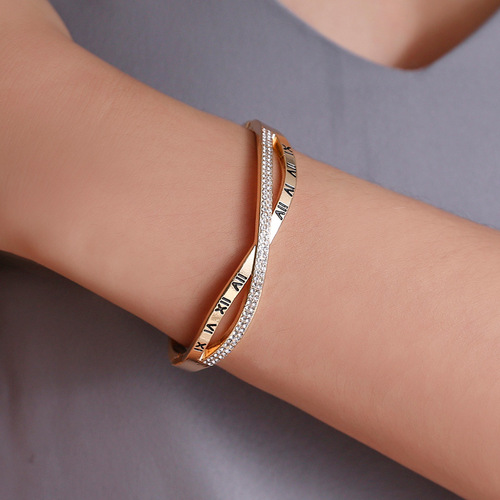European and American Cross Roman Bracelet for Women Fashion Internet Celebrity Same Style Rhinestone Cross Bracelet Cross-border Hot Selling Handmade Jewelry Wholesale