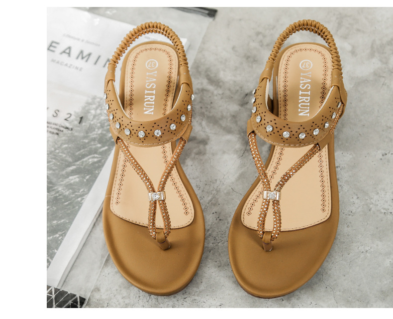 The new Bohemian sandals from Yirun are casual water diamond women's shoes with wedge heels and toe clamping for fashionable women undefined