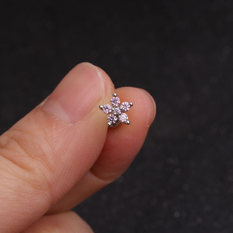 Double-sided Flower Puncture Earrings Stainless Steel Ear Studs_voghion.com