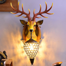 招财鹿角壁灯北欧式客厅电视背景墙床头个性创意鹿头墙壁灯装饰品