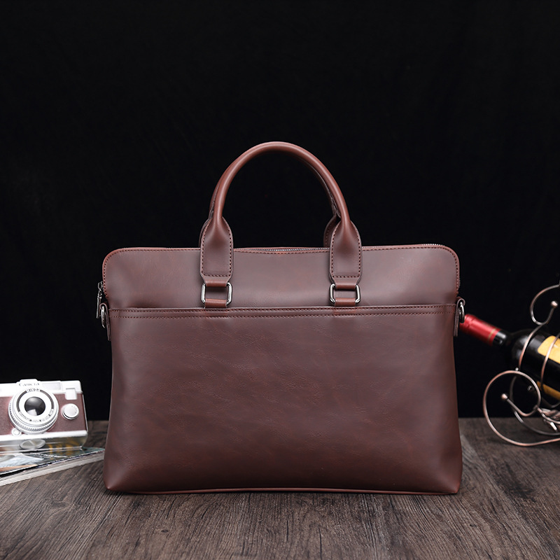 Casual Fashion Crazy Horse Leather Briefcase Business 15.6 Inch Men's Laptop Shoulder Bag_voghion.com