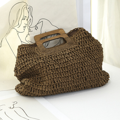 Woven bag Handbag Retro Dark brown Casual Bags Net Red personality Beach Bag Swimming bag Travelling bag wholesale
