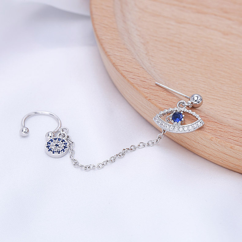 2021 Nouvelle Femelle Boucles D'oreilles Tout-en-un Double Usage Mi En Forme De Zircon Simple Et Élégant Boucles D'oreilles Oeil De Diable Oreille Clip display picture 8