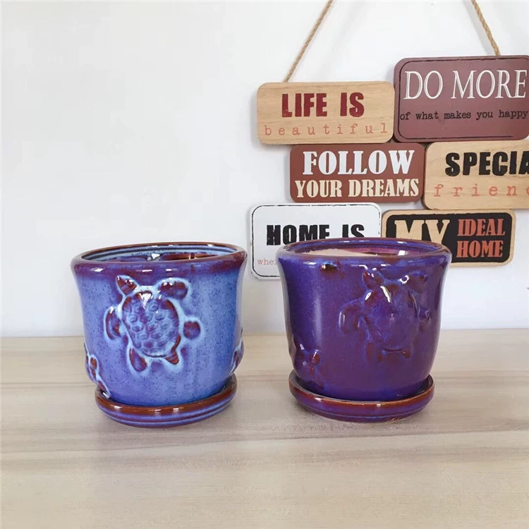 Керамический горшок экспорт лоток цельный поток глазури горшок фиолетовый рельеф завод цветочный горшок сочных