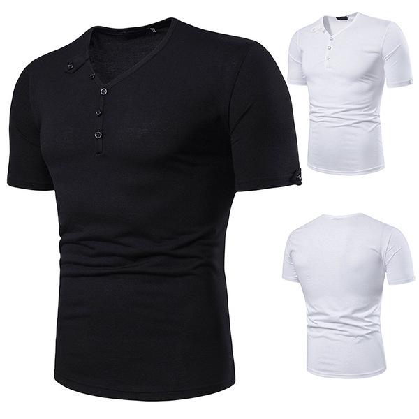 men’s short sleeve T-shirt with solid colour and large neckline  