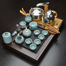 茶具套装家用简约现代中式功夫茶泡茶盘实木茶具套四合一茶杯盖碗