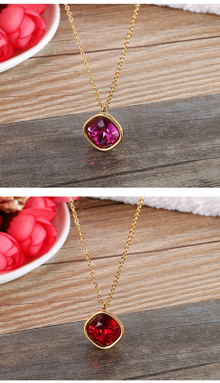 304 Stainless Steel Material Square Pattern PVD Coated 18K Gold Plated Square Titanium Steel Korean Style Waterproof Non Tarnish Necklace