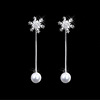 Silver needle, earrings from pearl, Korean style, silver 925 sample, with snowflakes, wholesale