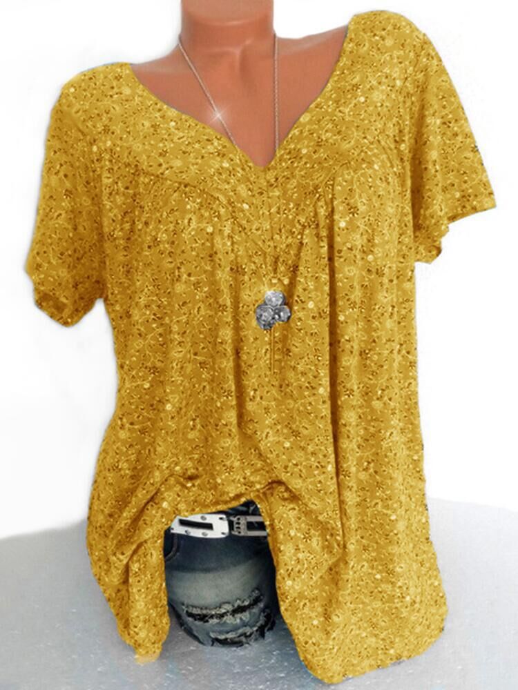 New Cross-Border European and American Clothing 2019 Summer Wish Amazon Ebay Popular V Neck Loose Short-Sleeved Printed T-Shirt