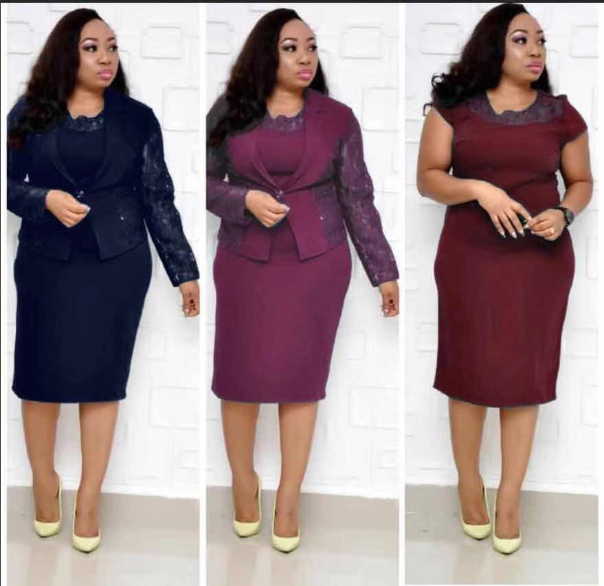 Cross-border sourcing African large-size women's suit collar bead lace stitching heavy-duty coat dress two-piece suit