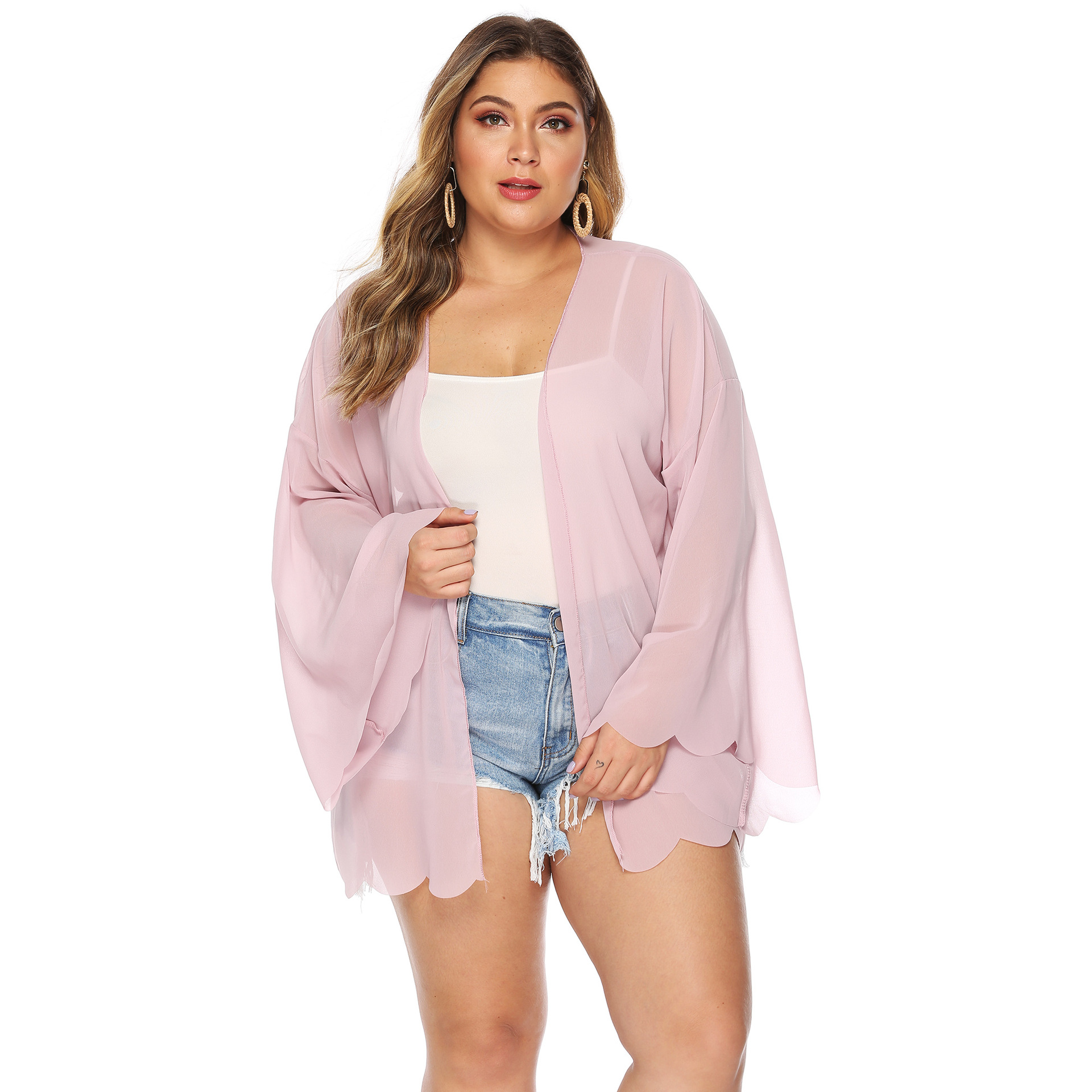 Plus Size Chiffon Cardigan NSOY46010