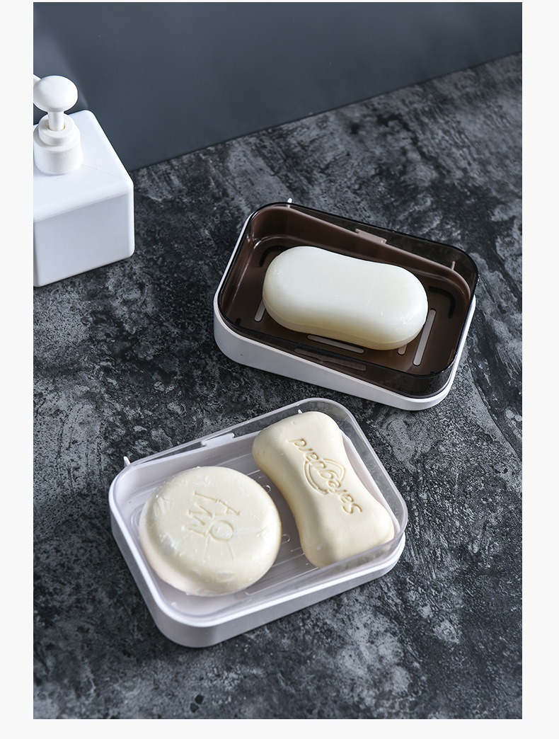 Wall-mounted soap box, no-drilling, traceless soap box, double-layer draining, bathroom and toilet storage rack soap box detail image 14