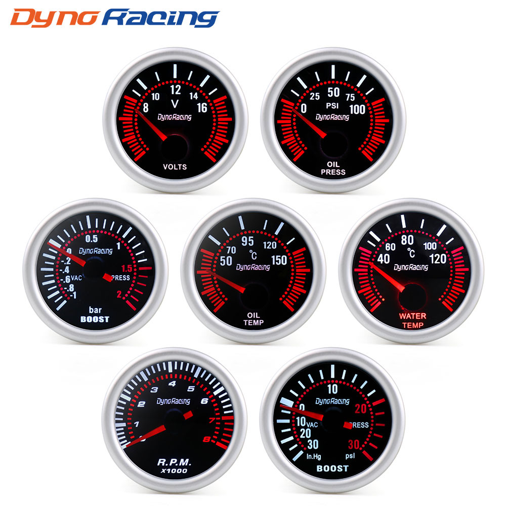 Dyno Racing Car 12V Tachometer / Water Temperature Gauge / Boost Gauge / Oil Temperature Gauge / Oil Pressure Gauge / Voltage Gauge