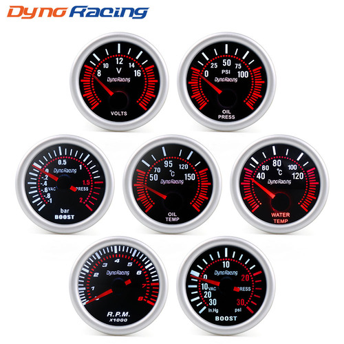 Dyno Racing Car 12V Tachometer / Water Temperature Gauge / Boost Gauge / Oil Temperature Gauge / Oil Pressure Gauge / Voltage Gauge