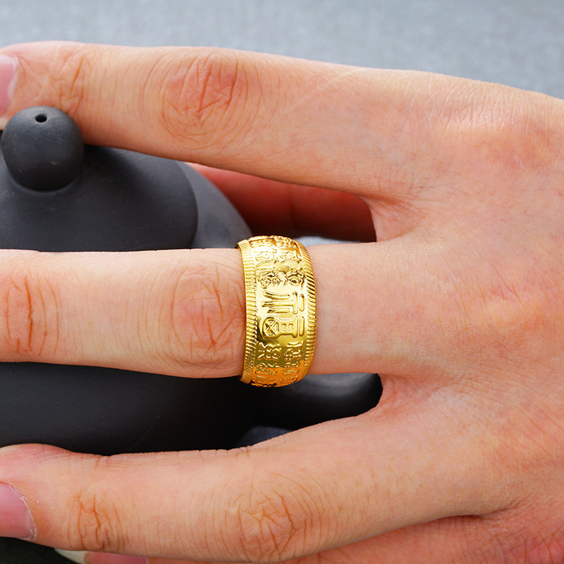 Tienda de oro mismo estilo 24K chapado en oro vivo boca anillo hombres arena oro joyería latón chapado en oro simulación oro no se desvanece durante mucho tiempo