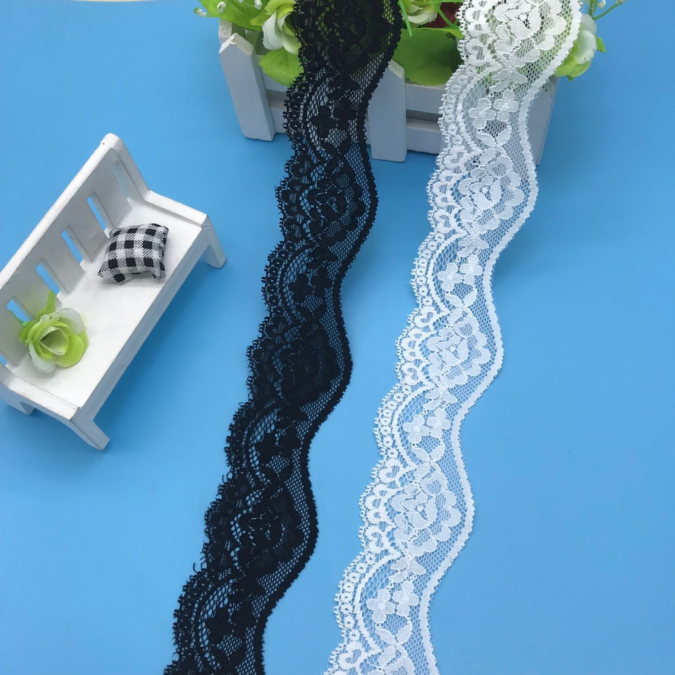 蕾丝花边服装内衣鞋帽辅料工厂批发黑白色现货5公分宽弹力花边