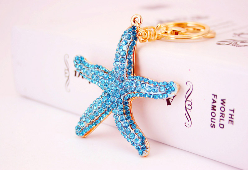 51g Weight Travel Occasion Alloy, Metal Material Starfish Pattern Unisex Gender Pink, Purple, Blue Color Korean  Creative Cute Diamond Sea Star Keychain 3