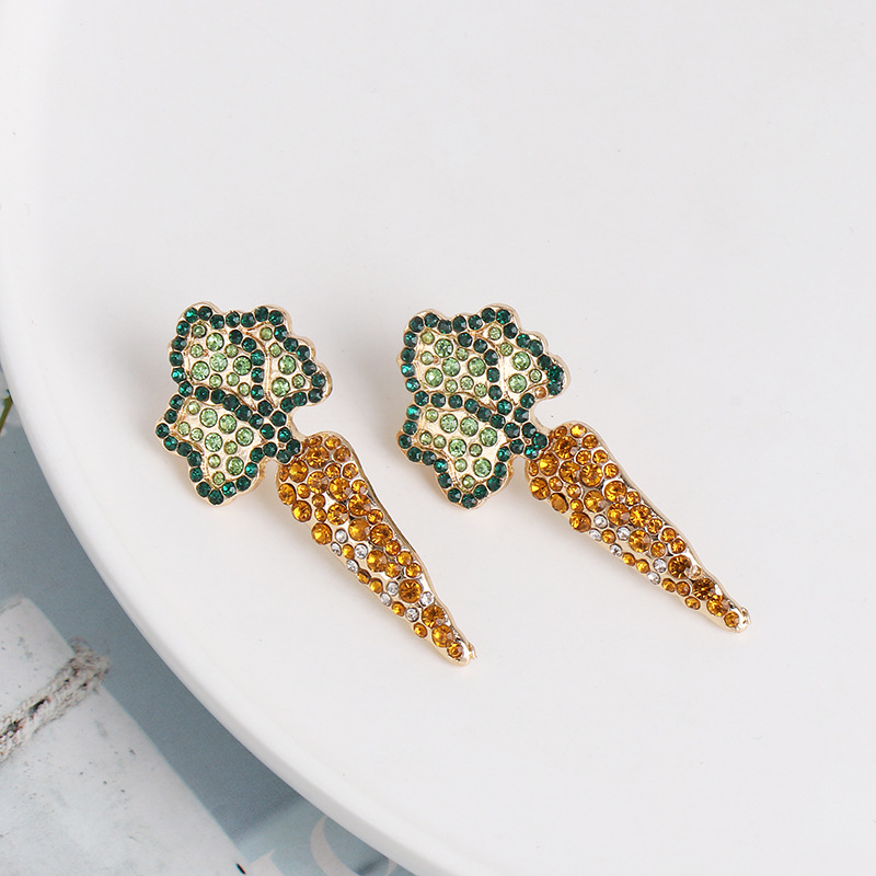 Fashion Personality Earrings Female Temperament Full Diamond Vegetable Carrot Earrings display picture 5