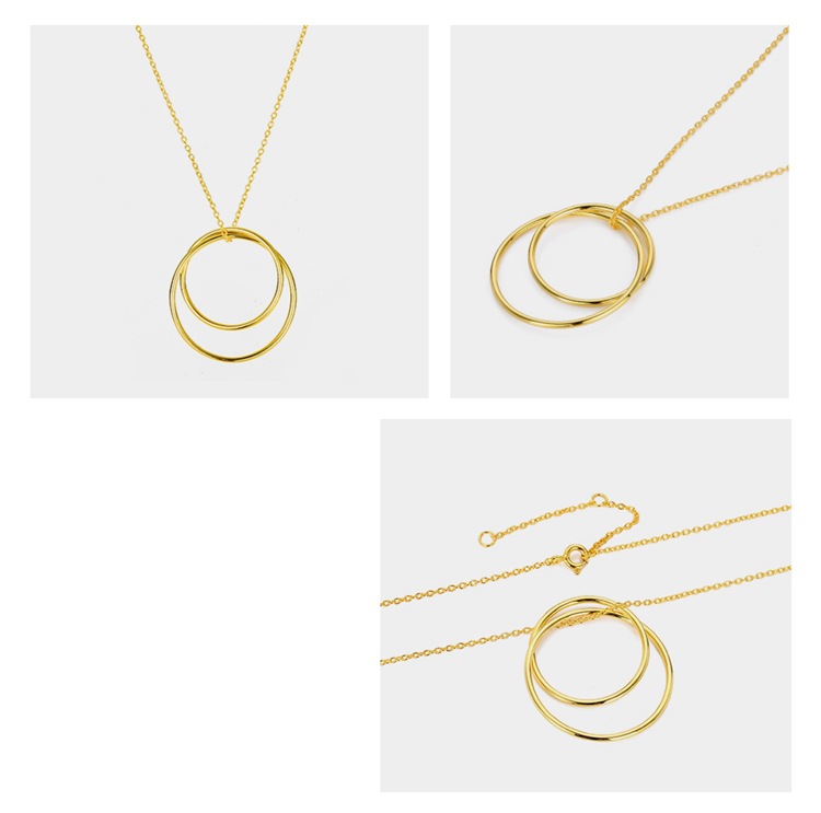 Hot-selling Exaggerated Round  Fashion 925 Silver Gold Chain Double Circle Necklace Wholesale display picture 5