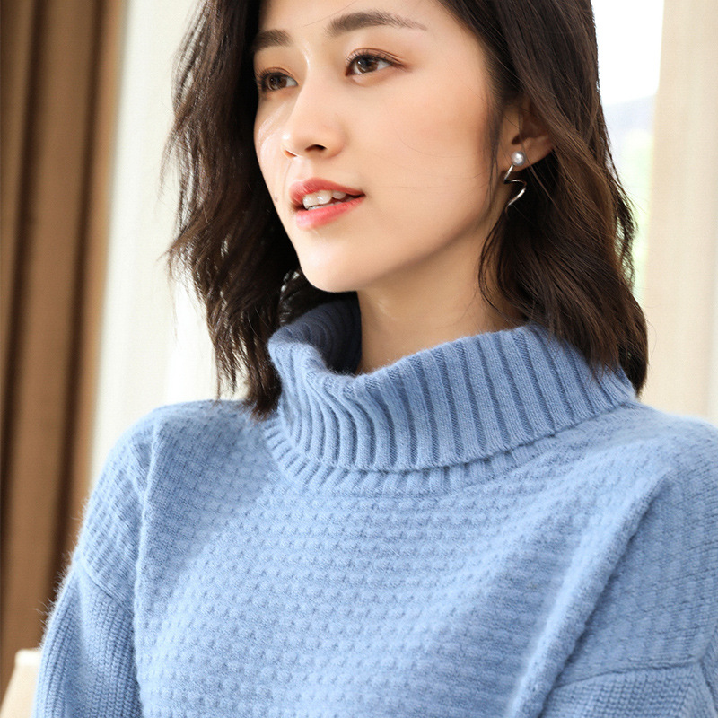 秋冬新款加厚宽松长袖高领韩版套头百搭针织打底纯羊绒衫毛衣女|ms