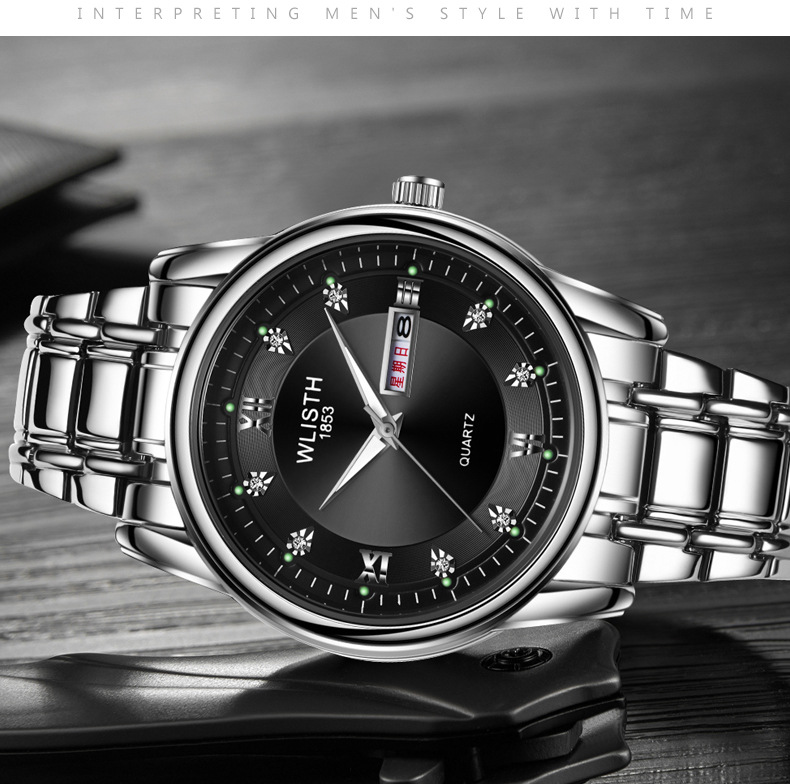 Montre à Quartz pour hommes, étanche, avec bracelet en acier, double calendrier, Vintage, offre spéciale, nouvelle collection 2023_voghion.com