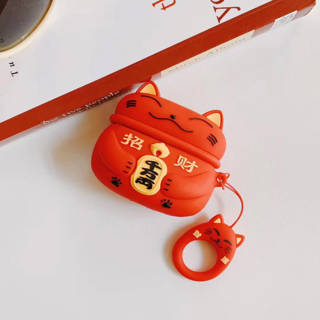 Cat Pattern Lucky Cat For  Three Generation Wireless Headset Airpods Pro Protective Shell Creative Chinese Style Protective Cover