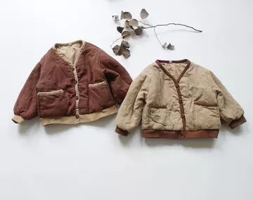 Children's cotton linen jacket Korean board children's cotton jacket with color edge art RETRO thin cotton children's cotton jacket - ShopShipShake