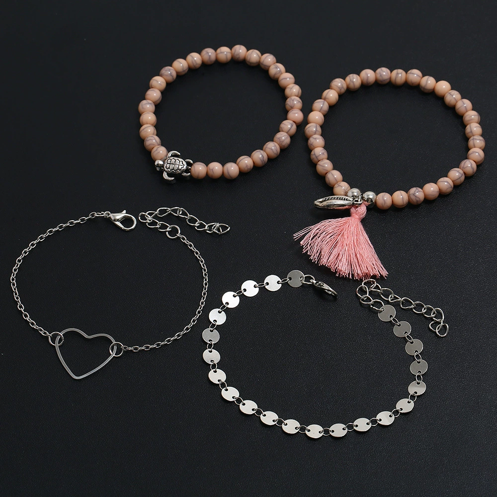 (Cross-border trading), jewelry with tassels, bracelet heart shaped, set, European style, 4 piece set