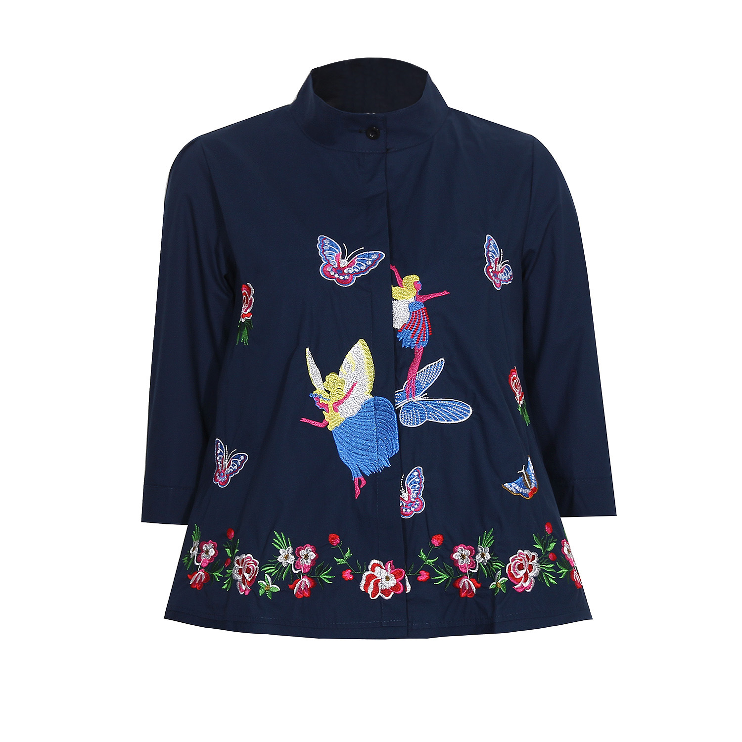 Embroidered Three-quarter Sleeve Shirt  NSMY15929