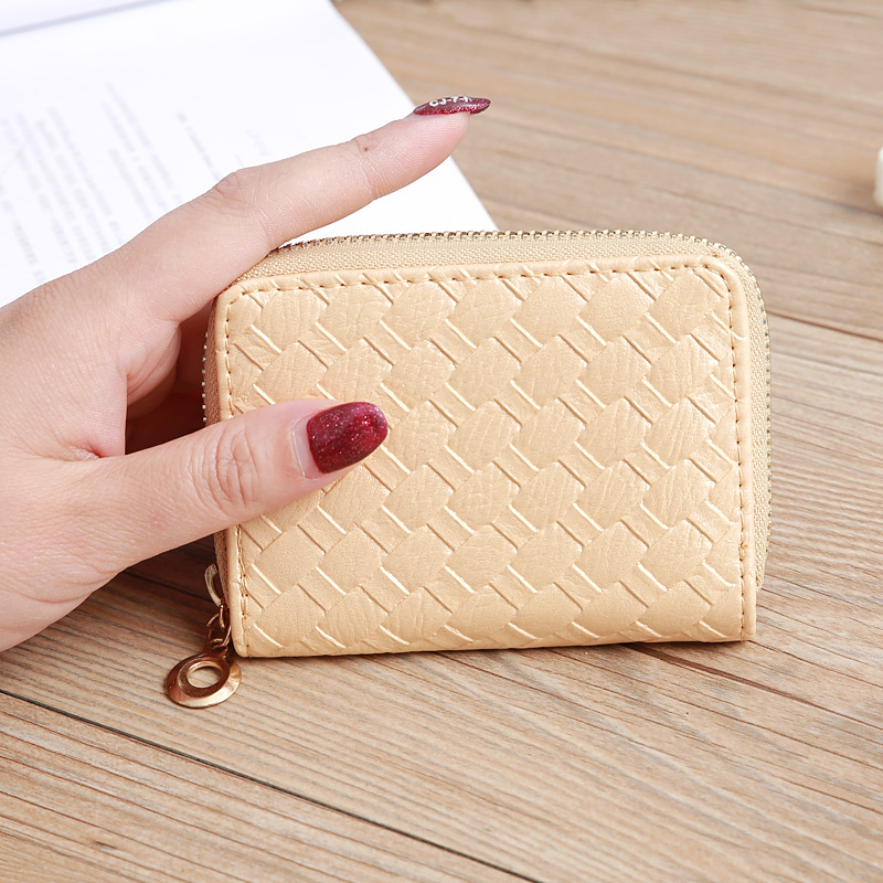 48g Weight Zipper Closure Type Pu Leather Material Solid Color Pattern Unisex Gender Grey, Rose Red, Purple, Blue, Gold, Silver, Black Color Nihaojewelry Wholesale Accessories Korean Woven Pattern Multi-position Card Bag 15