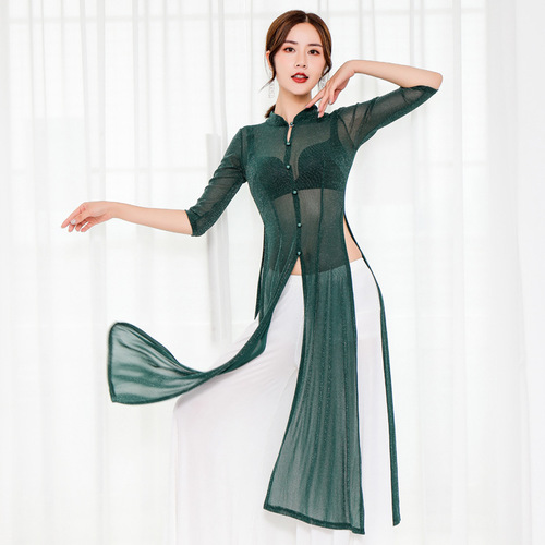 Practice dance clothing, belly dance suit, dance practice clothing, ethnic style cheongsam, wide leg pants, dance clothing for beginners