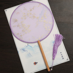 Chinese Fan Girl Group Long Handle Tassel Hanfu Gold Court Dance Classical Round Fan Advertising Fan