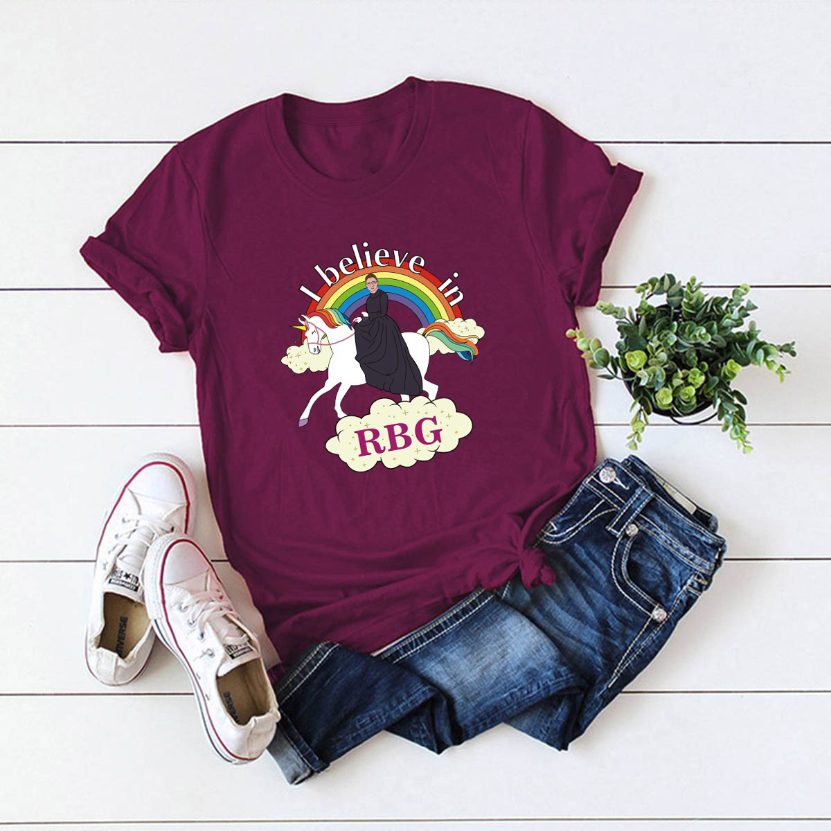 divertida camiseta femenina de manga corta cómoda de arco iris NSSN3372