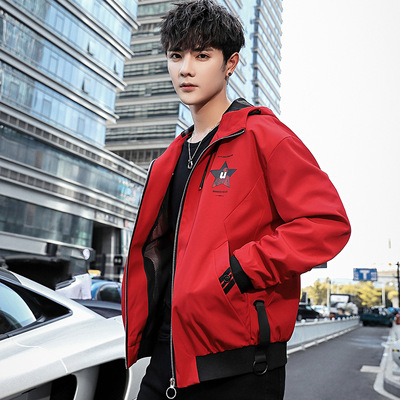 春季夾克男士韓版潮流男裝春秋休閑修身百搭青少年連帽外套
