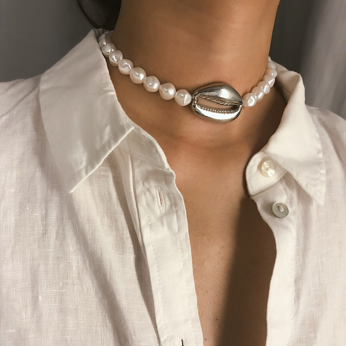 Collar De Cuentas Simples Collar De Conchas Grandes De Perlas Salvajes De Forma Corta Para Mujer display picture 22
